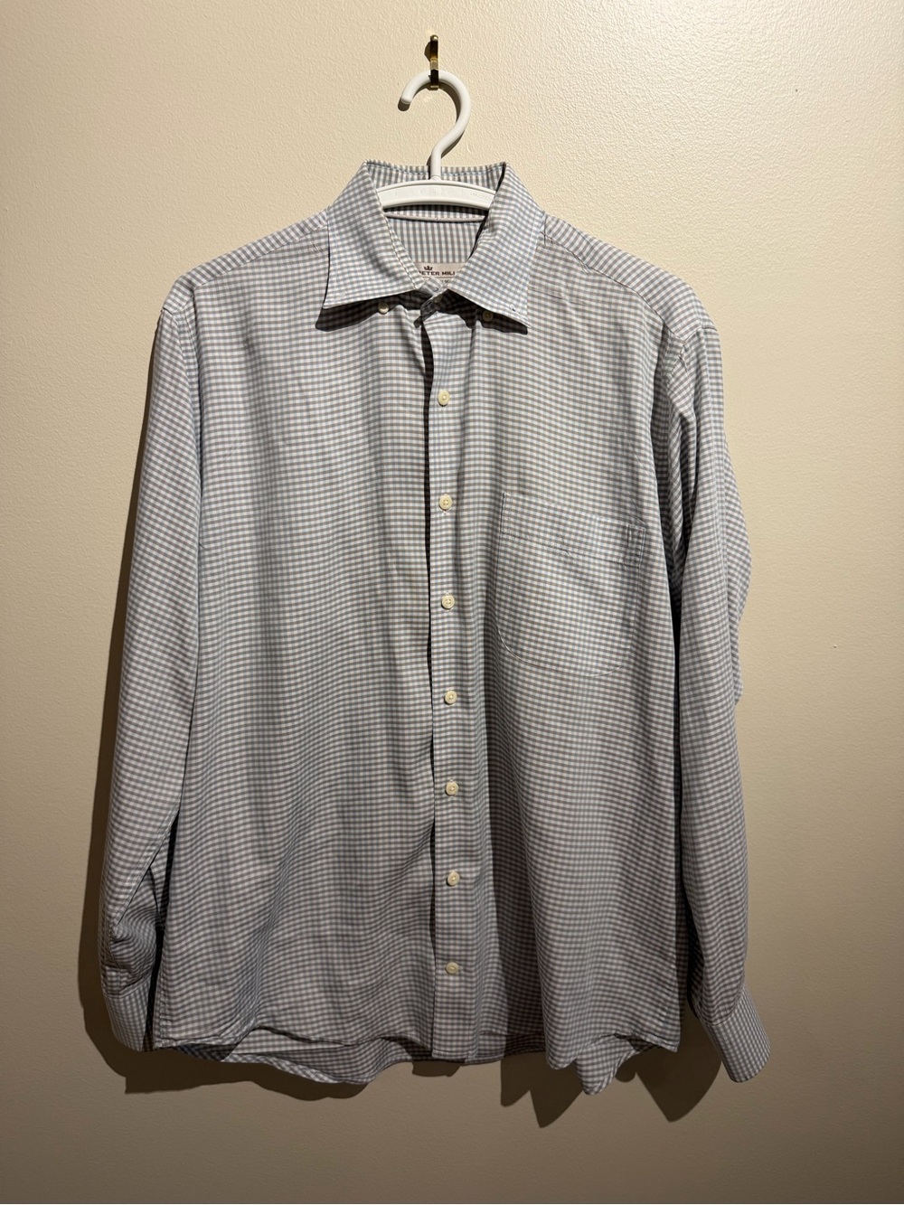 Peter‎ Millar Crown Soft Button Down Medium Tan And Blue Checkered